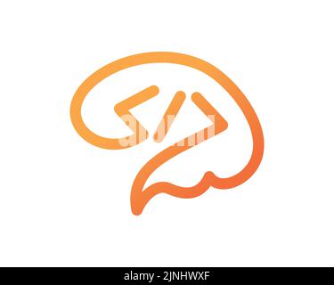 Brain combined with Code Illustrationvisualized with Orange Color, Simple Illustration and Measured Gradient. Symbolizing Programmer, and Developer. Stock Vector