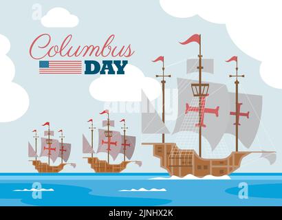 columbus day lettering postcard Stock Vector