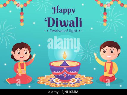 Indian Celebrating Diwali Day Background Template Hand Drawn Cartoon Flat Illustration Stock Vector