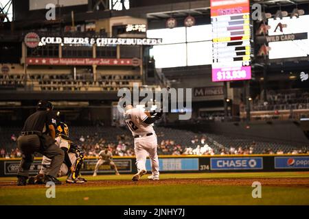 Arizona Diamondbacks catcher Daulton Varsho (12) makes a leaping catch at  the outfield wall in the fifth inning against the Los Angeles Dodgers  during a MLB baseball game, Monday, Sept. 1, 2020