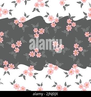 Vector pink bouquets on seamless stripes background repeat pattern. Stock Vector