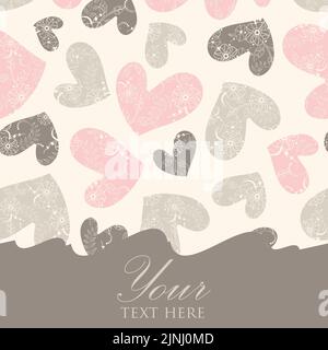 Delicate colours pink brown floral texture hearts on light vector seamless border frame pattern background Stock Vector