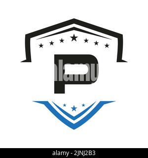 Letter P Automotive Shield Logo Vector Template. Transportation Logo Symbol Stock Vector