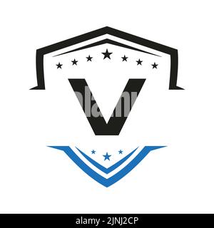 Letter V Automotive Shield Logo Vector Template. Transportation Logo Symbol Stock Vector