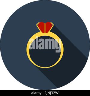 Valentine Heart Ring Icon. Flat Circle Stencil Design With Long Shadow. Vector Illustration. Stock Vector