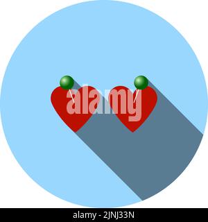 Two Valentines Heart With Pin Icon. Flat Circle Stencil Design With Long Shadow. Vector Illustration. Stock Vector