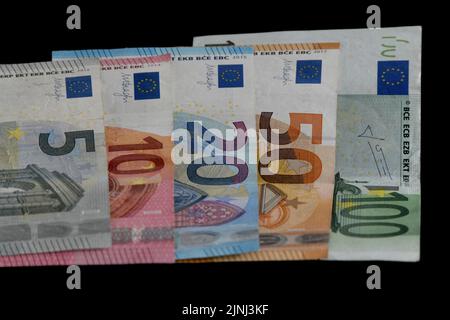 Pictures of the currencies of the euro against the dollar. The value of the euro fell against the US dollar for the first time in years Stock Photo