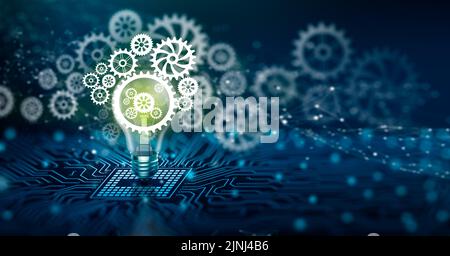 Light bulb with cog inside. Business idea bulb gear mechanism icon ...