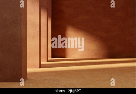 Abstract architecture background hall with stone columns and window light. Concrete texture facade building scene. Stock Photo