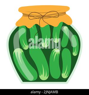 Jar of pickled cucumbers in cartoon style, vector isolated on a white background Stock Vector