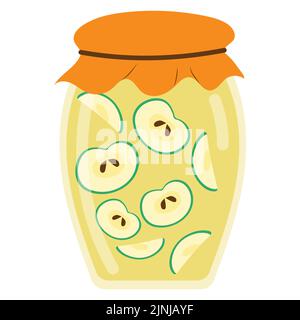 Jar with apple compote in cartoon style, vector isolated on a white background. Stock Vector
