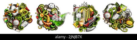 Football cartoon vector doodle designs set. Stock Vector