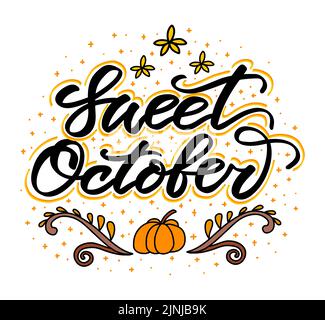 Fall sweet fall autumn season phrase quote card Stock Vector Image ...