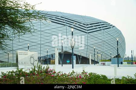 Doha. 7th Aug, 2022. Photo taken on Aug. 7, 2022 shows the exterior view of Education City Stadium which will host the 2022 FIFA World Cup matches in Doha, Qatar. Credit: Nikku/Xinhua/Alamy Live News Stock Photo