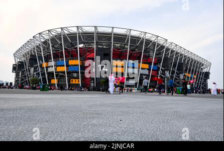 Doha. 15th Dec, 2021. Photo taken on Dec. 15, 2021 shows the exterior view of 974 Stadium which will host the 2022 FIFA World Cup matches in Doha, Qatar. Credit: Nikku/Xinhua/Alamy Live News Stock Photo