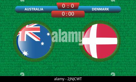 Announcement of the match between the Australia and Denmark as part of the soccer international tournament in Qatar 2022. Group A match. Vector illust Stock Vector