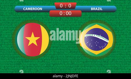 Announcement of the match between the Cameroon and Brazil as part of the soccer international tournament in Qatar 2022. Group A match. Vector illustra Stock Vector