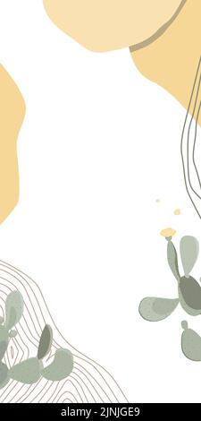 Modern summer vertical abstract background template with prickly pear cactus. Vector illustration Stock Vector