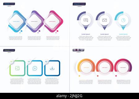 Vector gradient minimalistic infographic templates composed of 3 shapes Stock Vector