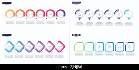 Vector gradient minimalistic infographic templates composed of 6 shapes Stock Vector