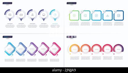 Vector gradient minimalistic infographic templates composed of 5 shapes Stock Vector