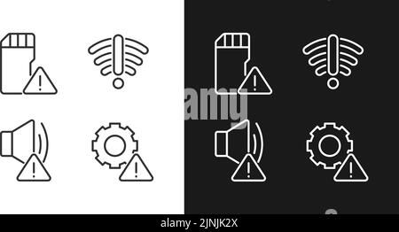 Hardware issues pixel perfect linear icons set for dark, light mode Stock Vector