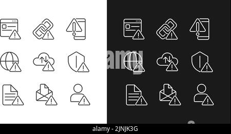 Network connect issues pixel perfect linear icons set for dark, light mode Stock Vector