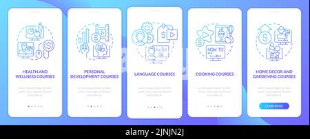 Online tutorials ideas blue gradient onboarding mobile app screen Stock Vector
