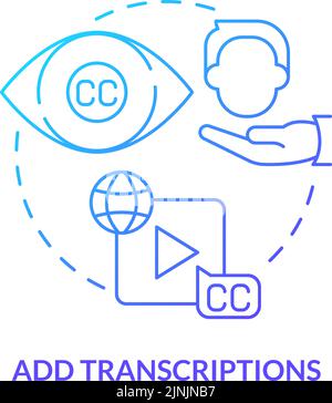 Add transcriptions blue gradient concept icon Stock Vector