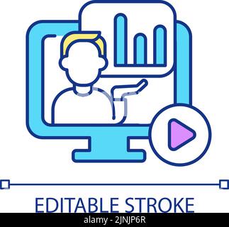 Watching video about financial analysis RGB color icon Stock Vector