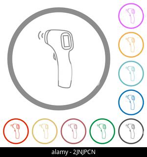 Contactless thermometer outline flat color icons in round outlines on white background Stock Vector