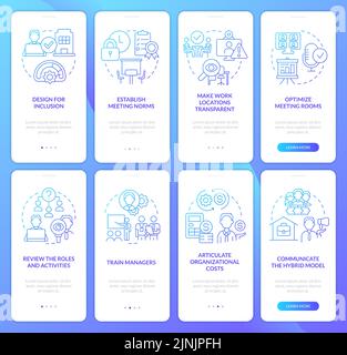 Hybrid workplace blue onboarding mobile app screen set Stock Vector ...