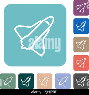 Space shuttle outline white flat icons on color rounded square backgrounds Stock Vector