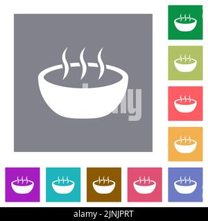 Steaming bowl flat icons on simple color square backgrounds Stock Vector