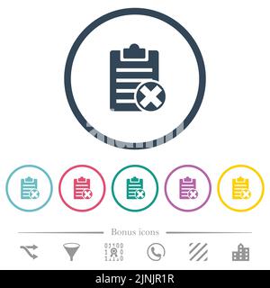 Note cancel flat color icons in round outlines. 6 bonus icons included. Stock Vector
