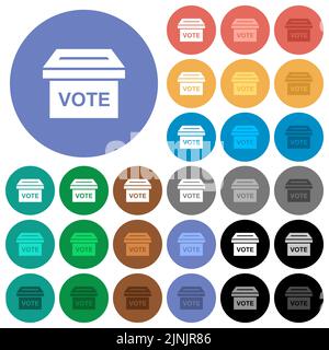Ballot box solid multi colored flat icons on round backgrounds. Included white, light and dark icon variations for hover and active status effects, an Stock Vector