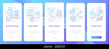 Hybrid work models blue gradient onboarding mobile app screen Stock Vector