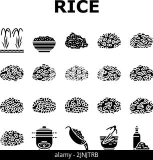 Rice For Preparing Delicious Food Icons Set Vector Stock Vector Image ...