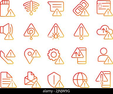 Warning signals pixel perfect gradient linear vector icons set Stock Vector