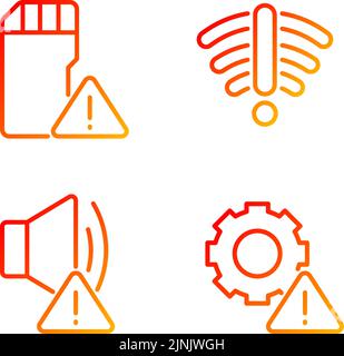 Hardware issues pixel perfect gradient linear vector icons set Stock Vector