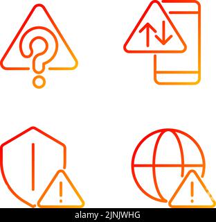 Internet connection issues pixel perfect gradient linear vector icons set Stock Vector