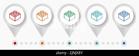 Toy brick concept vector icons, infographic template easy to edit, set of colorful flat design pointers for webdesign and mobile applications Stock Vector