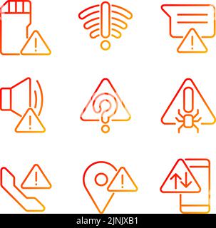 Common electronic device issues pixel perfect gradient linear vector icons set Stock Vector
