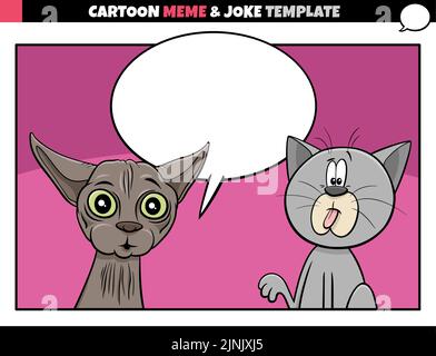 cartoon illustration of meme template with blank comic speech balloon and funny cats Stock Vector