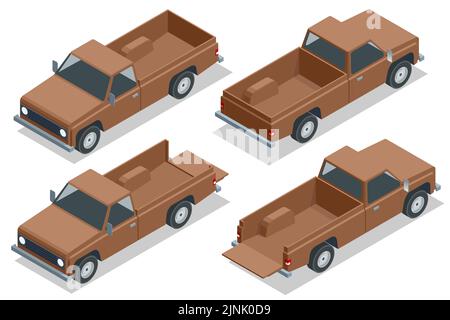 Isometric Farmer Pickup truck, car pickup icon, Old Farm Trucks Stock Vector