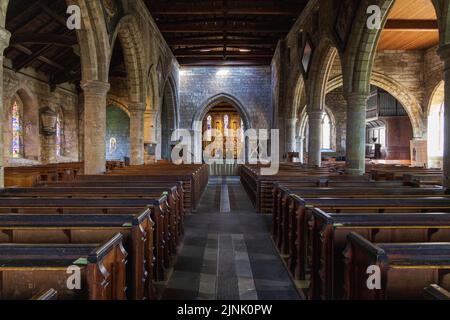 The interior of the 12th Century church of St Aidan at Bamburgh, Northumberland, England Stock Photo