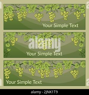 Set of Backgrounds, Shopping Tags, Labels, Stickers or Business Cards with Green Grape Leaves and Berries. Eps10, Contains Transparencies. Vector Stock Vector