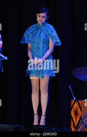 Miami, FL, USA. 11th Aug, 2022. Sofia Carson attends the Latin GRAMMY Cultural Foundation Sofia Carson Prodigy Scholarship at the Miami Dade College - Wolfson Campus on August 11, 2022 in Miami Florida. Credit: Mpi04/Media Punch/Alamy Live News Stock Photo