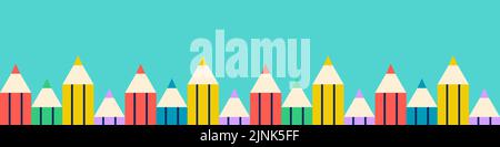 Welcome back to school horizontal banner. Colorful wooden pencils on turquoise background. Concept of education. Vector illustration, flat design Stock Vector