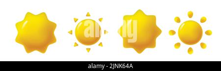 3d vector realistic illustration of the sun. 3d vector icon set Stock Vector